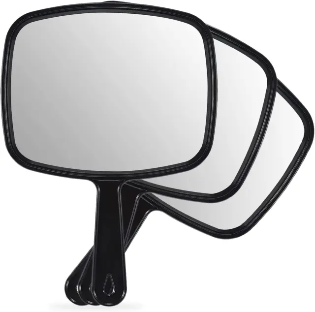 Hand Mirror, All Black Handheld Mirror with Handle, 6.6" W X 9.3" L, Pack of 3