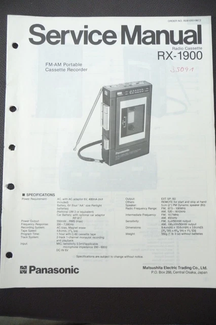 Service Manual Panasonic RX-1900 Radio Cassett, Original
