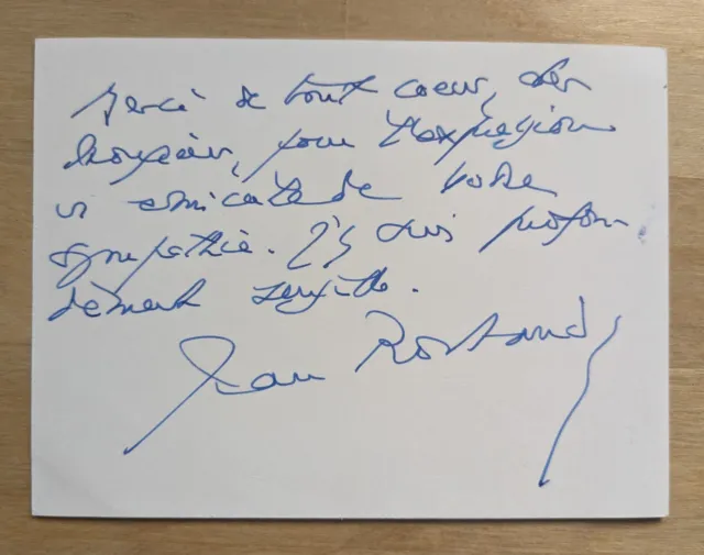 Jean Rostand carte signée signature autographe lettre manuscrite signed card
