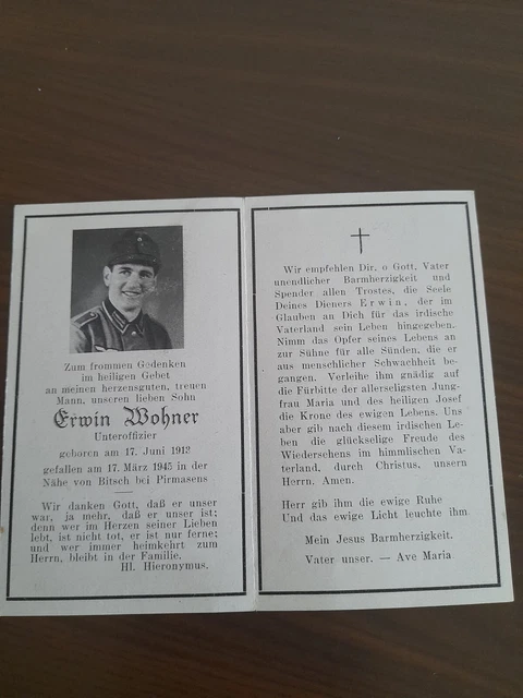 AVIS DE DECES Sterbebild Ww2 Tombe En Avril 1945 Dans Les Derniers