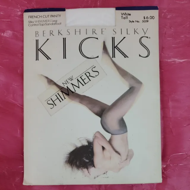 Berkshire Kicks Shimmers Silky Control Top Pantyhose 145-165 Lbs White Tall New