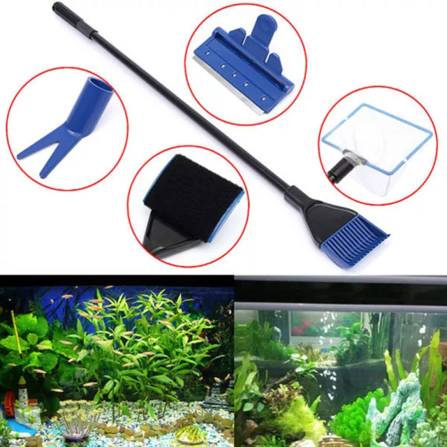 Kit de nettoyage complet d'aquarium 5 en 1 filet de poisson / râteau / grattoir