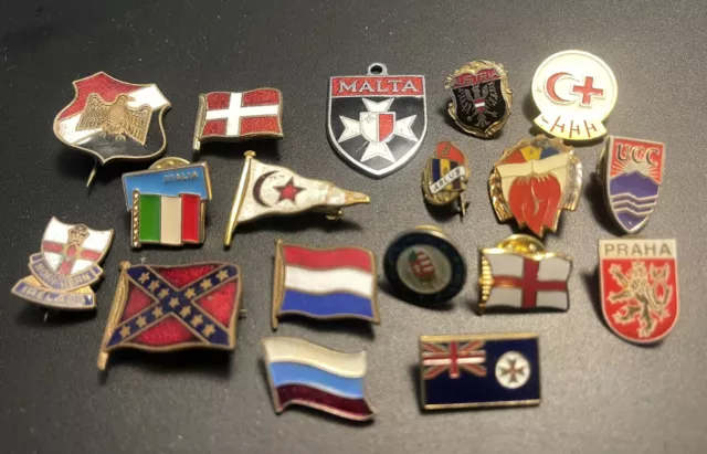 Collection various Flag/Country Pin Badges x 17