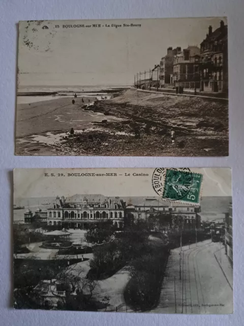 Lot de 2 CPA Boulogne Sur Mer Le Casino Et la  digue Ste-Beuve  dept-62