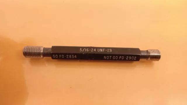 5/16 24 Unf-2B Thread Plug Gage Go Pd .2854 / No Go  .2902 Inspection Gage