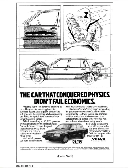 1989 Volvo Dealer Display Ad Mini Poster 740 Conquered Physics Fail Economics