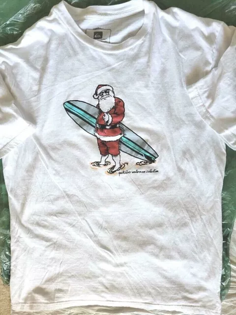 Quiksilver Surfing Santa T-Shirt M Christmas Holiday Hawaii Mele Kalikimaka