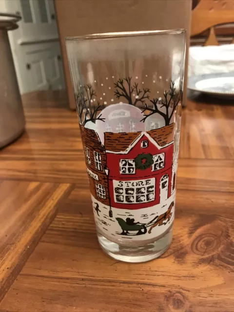 Vintage Ice Tea glass winter Christmas scene sleigh Water
