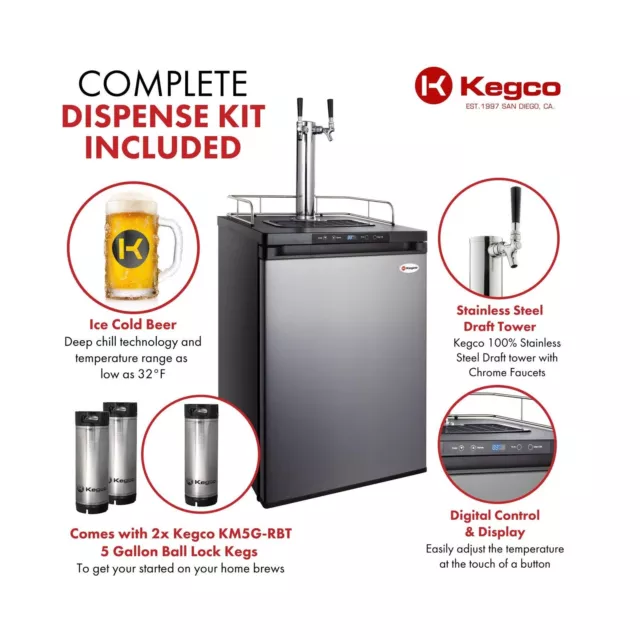 Kegco HBK309S-2K Full-Size Digital Homebrew Kegerator Dual Faucet Stainless w... 2