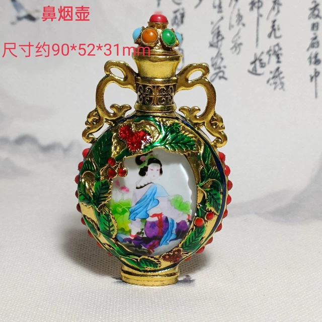 Beautiful art copper dragon ear inlay bead belle beauty Night glow snuff bottle