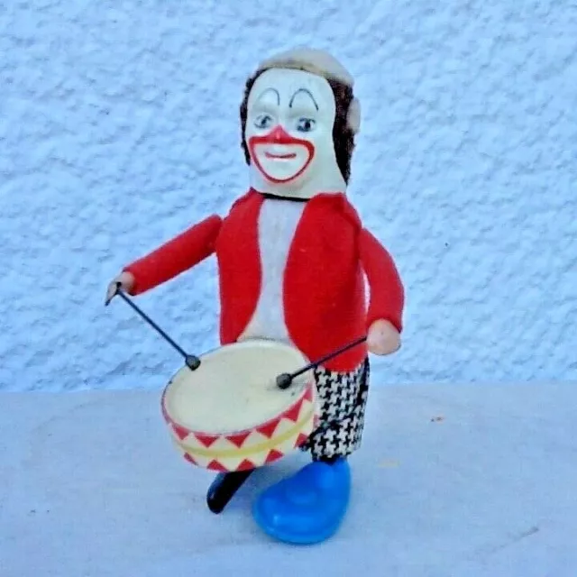 Schuco Clown mit Trommel und Original Schlüssel Blechspielzeug Tanzfigur