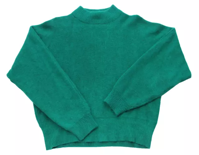 Vintage Women's Medium Teal Blue Angora Rabbit Hair Lambswool Mock Neck Sweater