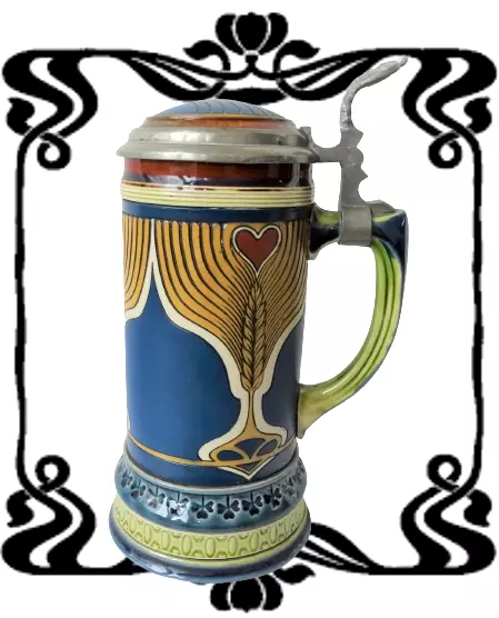 Art Nouveau Villeroy & Boch Mettlach Antike Keramik Jugendstil Bierkrug um 1902