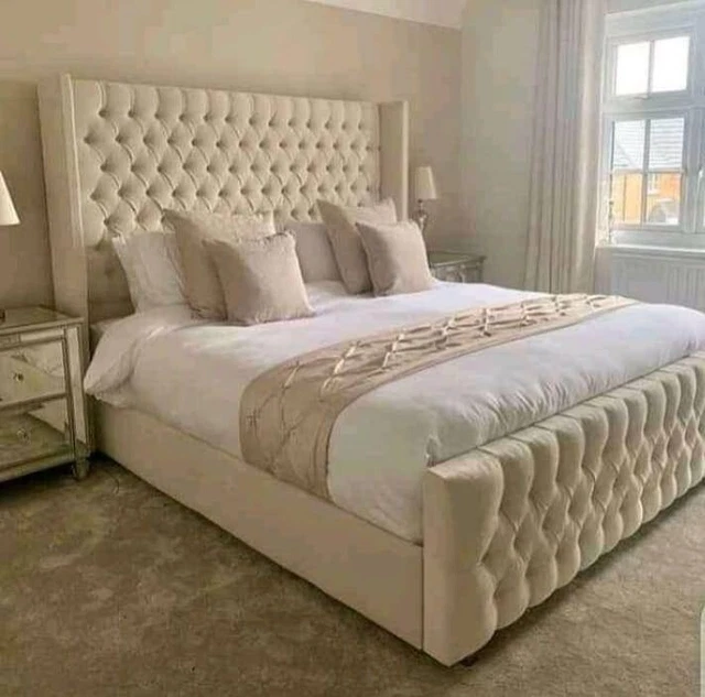 ARIAN CHESTERFIELD OTTOMAN Storage Gas Lift Winged Bed Frame Velvet ...