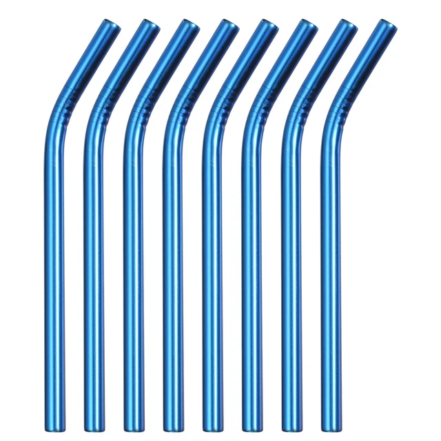 8Pcs 8.46" Long Stainless Steel Straws-Bent for Travel Mugs(Blue)