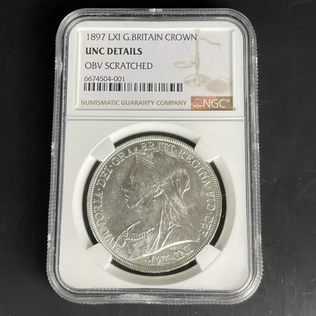 NGC Graded 1897 Great Britain LXI Crown UNC Details Scratched Silver Coin