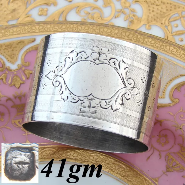 Antique French Sterling Silver 2" Napkin Ring, Guilloche Style Decoration