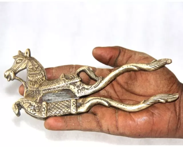 Old Brass Fine Quality Engraved Horse Shape Betel Nut Cutter / Sarota 13141 - 01