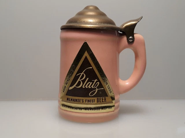 BLATZ BEER STEIN vintage lidded miniature 3" tall .. Milwaukee's finest beer!