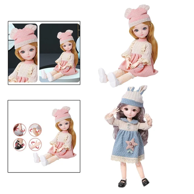 2x 1:6 23 Giunti Flessibili BJD Girl Doll Occhi 3D Abiti Fini Capelli Lisci