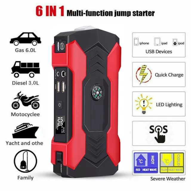 Power Supply Portable Emergency Start Jump Starter LED Light UK Plug 99800mAh