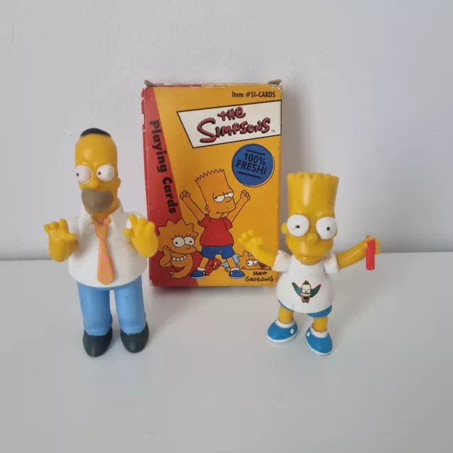 Homer And Bart Simpsons 2005 Figurines With Simpsons Playing Cards Deck