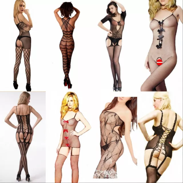 Net Body Tips Crotch Open Body Catsuit Lingerie Crotch Skeleton