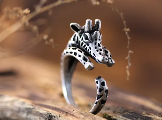 Retro Silver Giraffe Round Knuckle Ring Party Adjustable Women Men Jewelry Gift