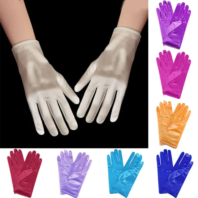 Short Satin Gloves for Women Wrist Length Opera Gloves Halloween Costume Gloves