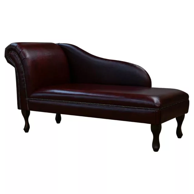 Oxblood Leather Chaise Longue Genuine Red | Handmade in Britain | Studded Sofa