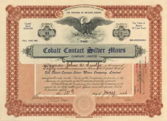 Cobalt Contact Silver Mines Co., Limited - Stock Certificate - Foreign Stocks