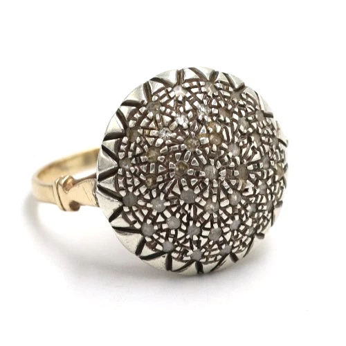 Bague Ancienne En Or 18K Avec Diamants Et Rosettes - Taille ITA 19.5 (US 9) - Style Art Nouveau
