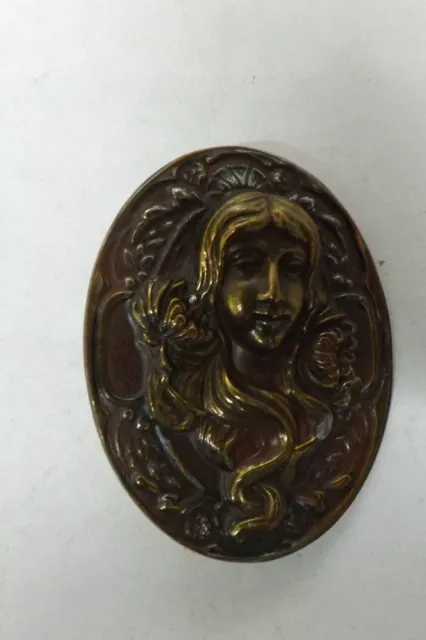 Vintage Metal Art Nouveau Button A Study Of A Lady In High Relief 5.5Cms (2423)