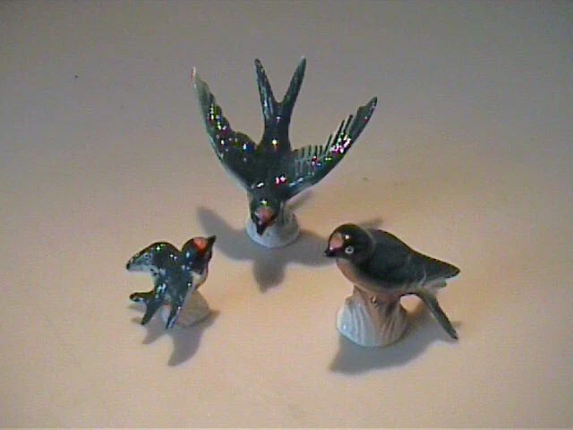 Vintage 1960'S Miniature Bone China Family Of Blue Sparrows - Japan
