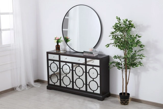 Mirrored Dark Walnut Cabinet Credenza Foyer Living Dining Room Bedroom 60"