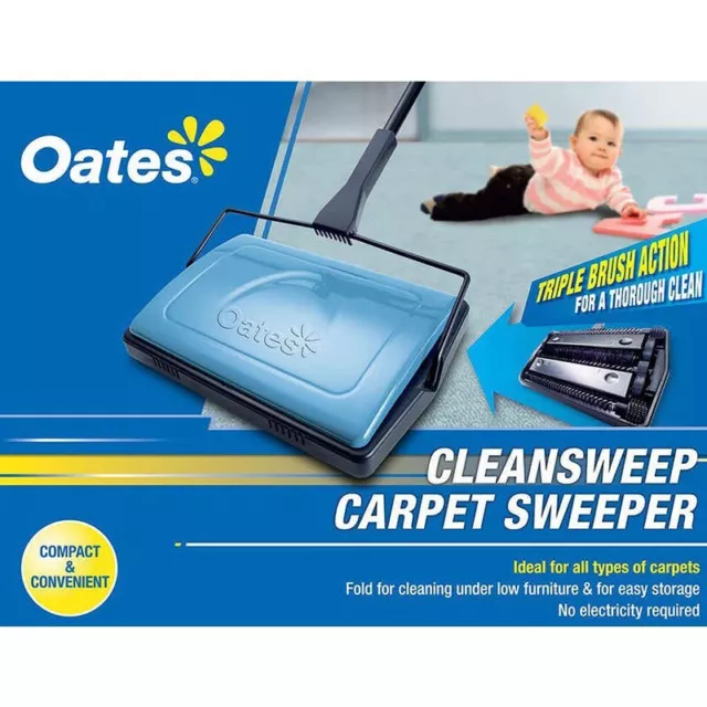 Oates Carpet Sweeper Clean Sweep Dirt Dust Triple Action Brush Manual Hand Broom