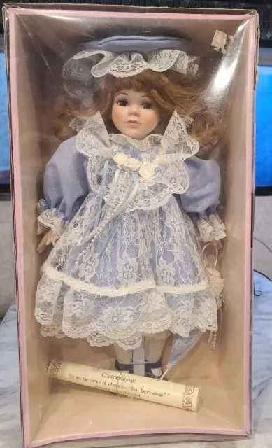 Victorian Treasures Bisque Porcelain Doll with Blue Dress Limited Edition NEW