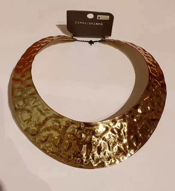 NEW River Island Gold Choker Collar Necklace Plated Bib Torque One Size