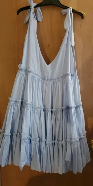NWT Innika Choo RAMI Biiig DRESS Scallop Frill dress in Dusk Blue  Deep V Size 3