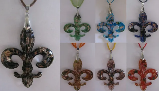 Art Glass Pendant Necklace FLEUR DE LIS Handmade Lampwork  Made in USA