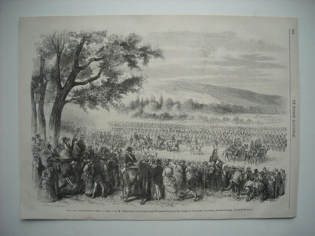 Gravure 1869. A Lyon, Au Grand-Camp, Imperatrice Et Prince Imperial Passent Revu