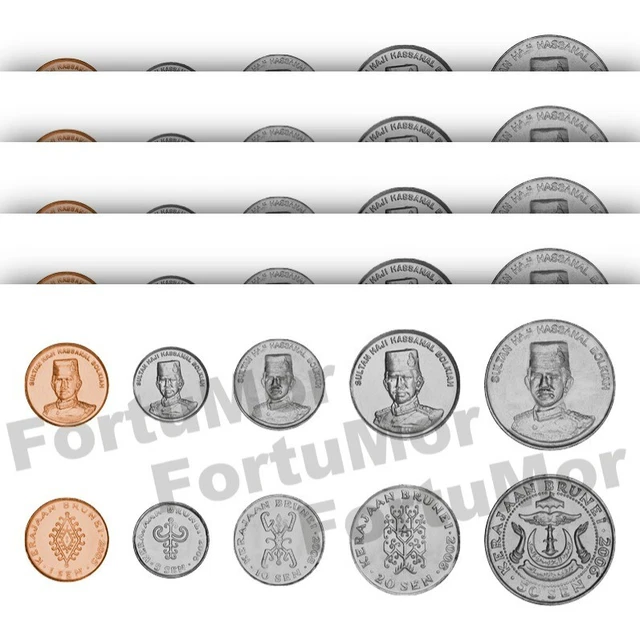 Brunei Darussalam 5 (x) 5 Pcs UNC COIN Set , 1 5 10 20 50 Sen 2005 2008