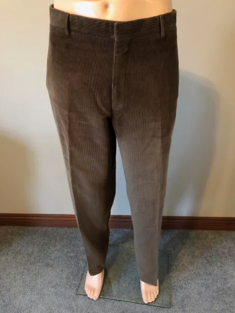 Men's Ralph Lauren Polo Brown Corduroy Flat Front Dress Pants-37Wx32L-Italy Made