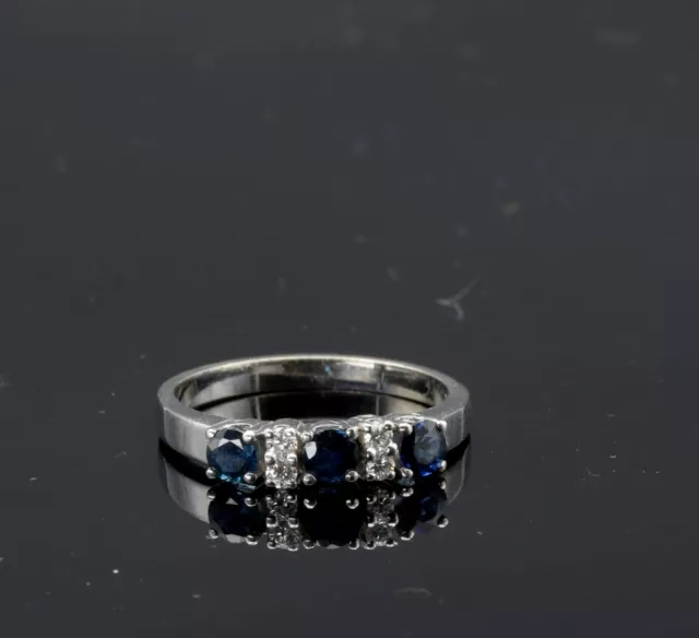 585 14ct Anillo,Mujer Con 3 Azules Zafiros Y 2 Diamantes 0 2ct Tamaño Del Anillo