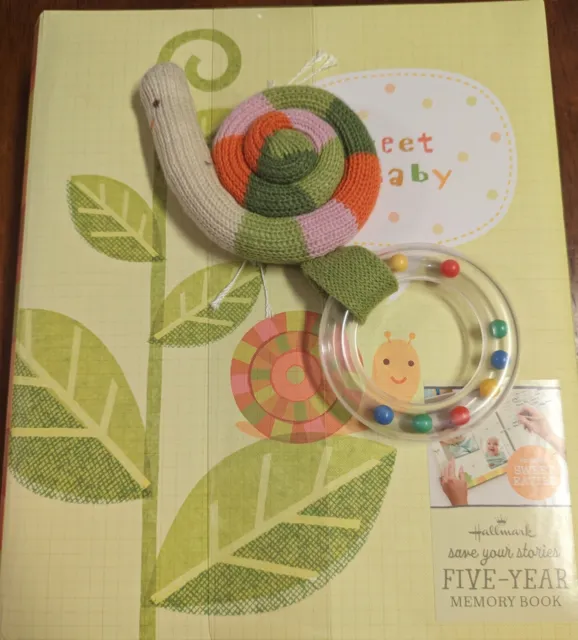 New! Hallmark Exclusive Sweet Baby Five Year Memory Book with Snail Rattle