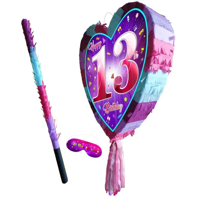 13th Birthday Heart Pinata Thirteen party game girls theme 13 number Thirteenth