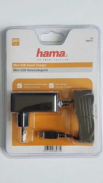 hama | Mini-USB-Reiseladegerät  | 2400 mA  1m Kabel schnelles Aufladen K1