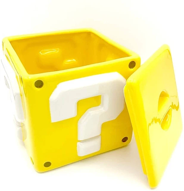 Nintendo Question Block Storage NINTENDO OFFICIAL SUPER Mario Bros Question Mark Block Ceramic Storage ...