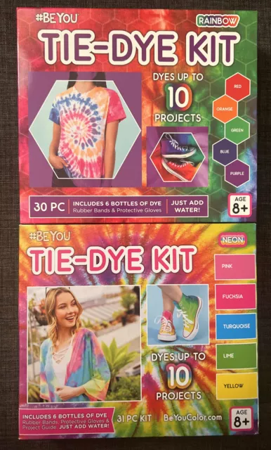 #BeYou Tie-Dye Kits Arco Iris Neón Set Bandas de Goma Guantes Guía 5 Colores Nuevo (2)