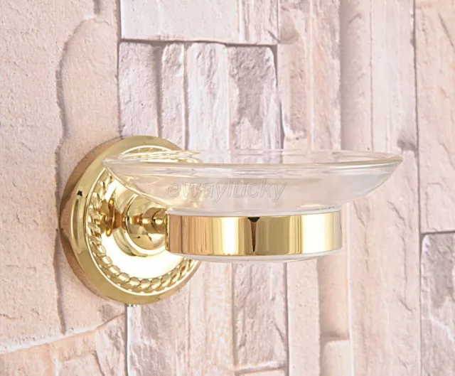 Gold Color Brass Wall Mounted Bathroom Brass Soap Dish Holder Glass Cup wba586